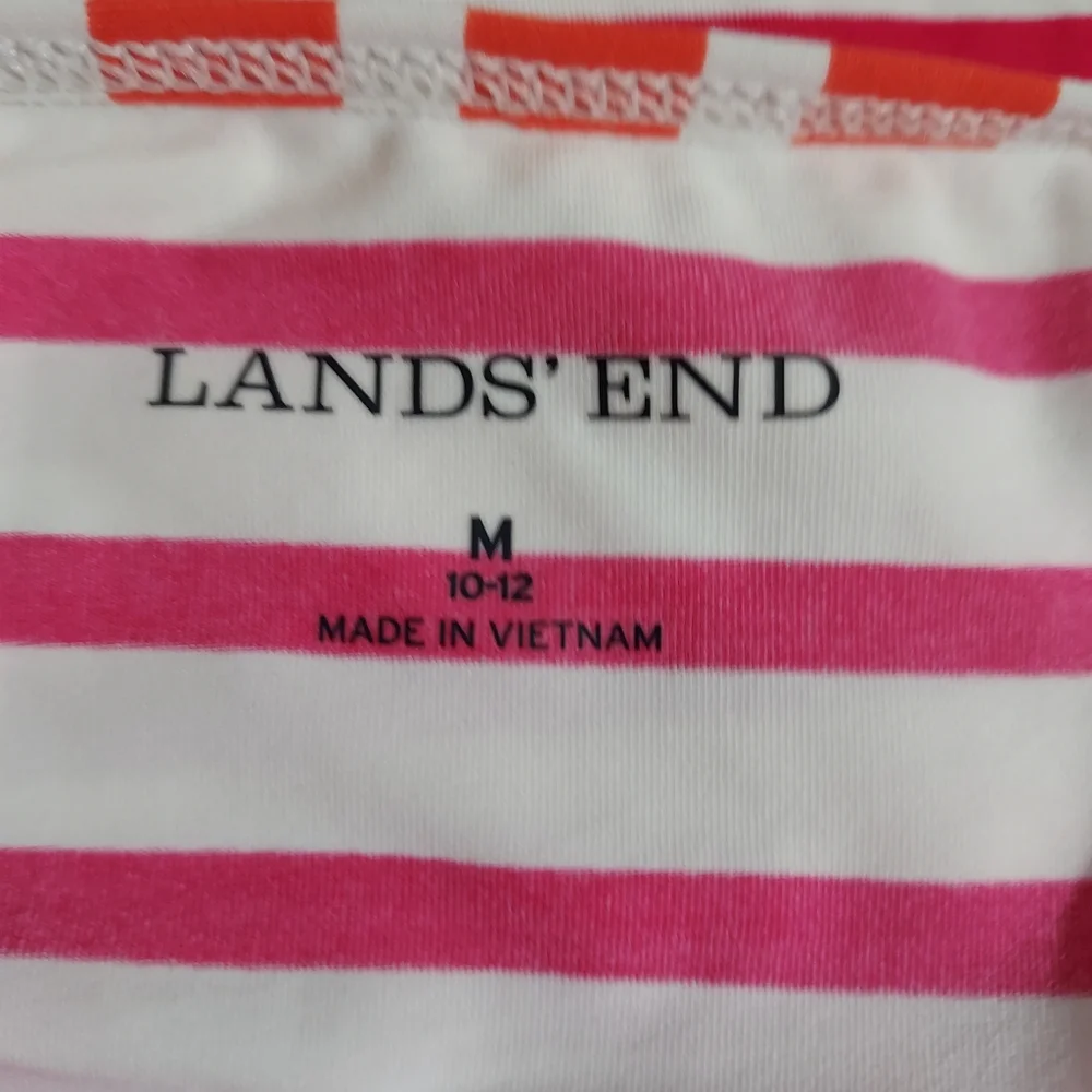 Lands End pink orange stripe swim shirt rashguard M 10-12